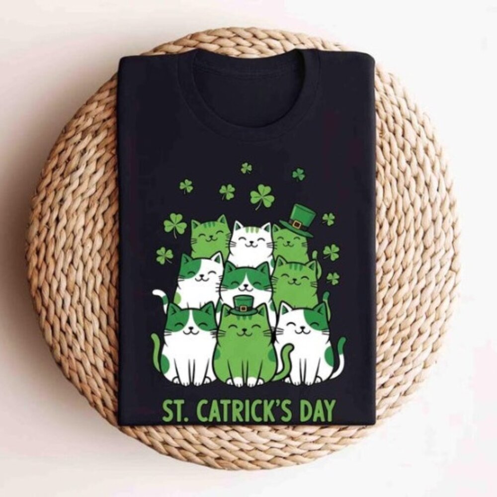 St. Catrick's Day Tee, St Patricks Day Cat T-shirts - Picture 1 of 3